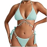 asntrgd Low Rise Bikini Set Women's String Triangle Thong Bathing Sets 2 Piece Tassels Push Up Swimwear Halter Swimsuits