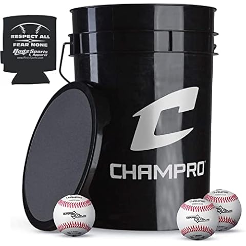 CHAMPRO CBB-200D Baseballs in a Black Bucket Cover