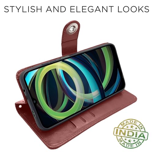 Image of Pikkme Flip Cover Leather Finish | Inside TPU with Card Pockets | Wallet Stand and Shock Proof | Complete Protection Button Flip Case for Redmi A3 (2024) / Redmi A3x / Poco C61(Brown)