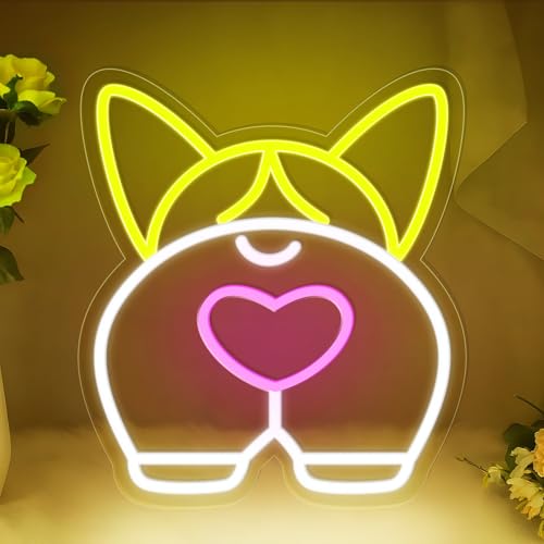 Image of Dog Neon Sign for Wall Decor,Dimmable Cute Corgi Dog Neon Light Puppy Light Up Signs for Pet Shop Bedroom Party Bar Background Christmas Gifts Decorations
