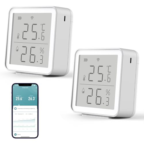 Termómetro Higrómetro WiFi, Sensor Digital Temperatura WiFi 2.4G, Termometro Smartlife,Compatible con Alexa/Google Home/Tuya/smart life,Control Remoto,Casa Ambiente, Planta y Mascota (2PC)