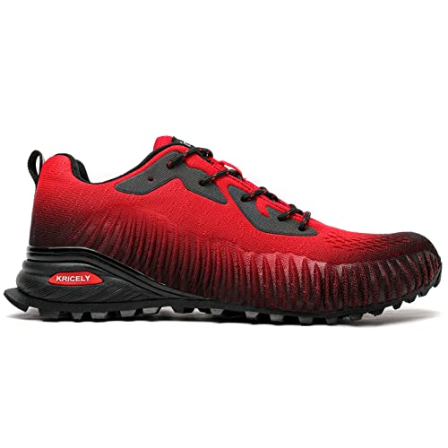 Foto von Kricely Traillaufschuhe Herren Leicht Atmungsaktiv Wanderstiefel rutschfest Laufschuhe Outdoor Fitness Straßenlaufschuhe(Rot 47)