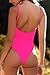 Women's Bright Pink Classic Sexy One Piece Bathing Suit Swimsuit High Cut Cheeky Coverage, SW07BrightPink XS