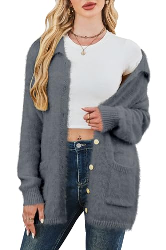 Cakulo Womens Oversized Fuzzy Cardigan Sweaters Fall Winter Outfits Open Front Collared Cardigans Pockets 20252