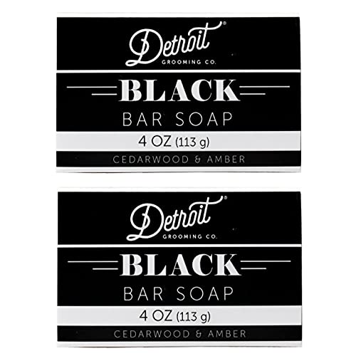 Detroit Grooming Co. Bar Soap - Black - Amber Bourbon Moisturizing Scented Soap for Men - Natural Oils and Ingredients Heal and Protect Skin and Hair - Nourishing and Refreshing (4oz, Pack of 2)