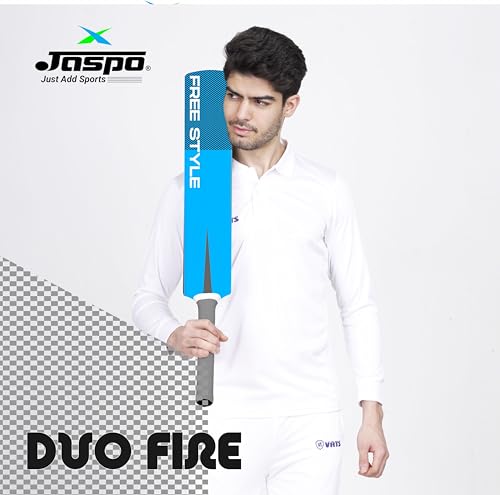 Image of Jaspo Fumes Premium Hard Plastic Tennis Cricket Full Size Bat (34 X 4.5 Inch) for All Age Groups (Slog Plus (Dual Color-Grey Blue))