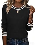 RAPBIN PULLOVER DAMEN SWEATSHIRT RUNDHALS LANGARM OBERTEIL ELEGANT LANGARMSHIRT WINTER KONTRAST TOPS SCHWARZWEISS