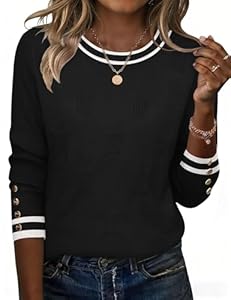 Rapbin Pullover Damen Sweatshirt Rundhals Langarm Oberteil Elegant Langarmshirt Winter Kontrast Tops Schwarzweiß