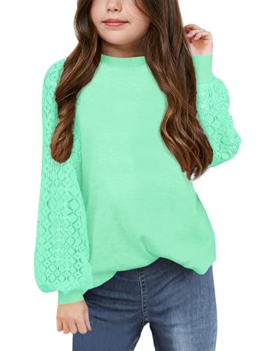 Image of Apbondy Girls Long Sleeve Shirts Lace Crewneck Blouses 5-14 Years