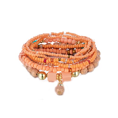 6-10Pcs Bohemian Stackable Beaded Bracelet Set for Women Friend Boho Layered Faux Pearl Crystal Seed Stretchy Strand Statement Bracelet Multicolor Holiday Jewelry Birthday Gift