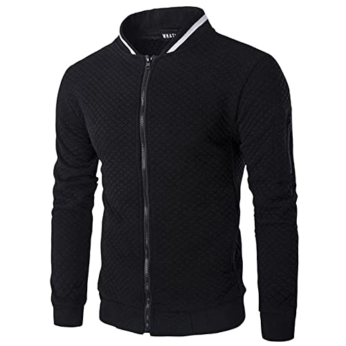 Jaquetas esportivas masculinas casuais cor de suporte Casaco leve com zíper completo, Preto, XG