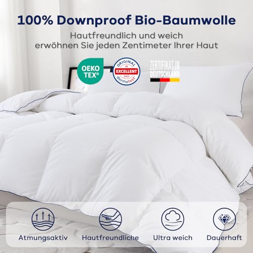 DOWNFOCUS Feder und Daunendecke 155x220cm - Oeko-Tex zertifizierte Bettdecke aus weichen Federn und Daunen - Allergiker Federbettdecke… – Ansicht 2