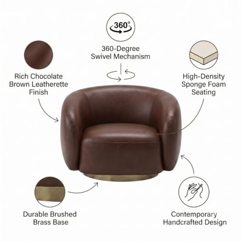 Image of Kingsman Furnitures Brok Swivel Luxury Accent Arm Chair 360 Degree Rotatable Sofa for Home | Bedroom, Living & Drawing Room | Ultra Soft and Comfortable for Lounge (Espresso, Swivel)