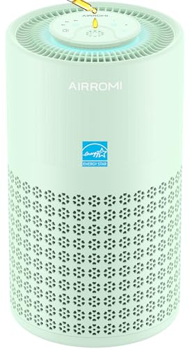 Image of AIRROMI Air Purifier for Bedroom with HEPA 3-in-1 Filter, Pet Air Purifier for Home Cat Pee Smell, Covers Upto 990 Ft², Quiet 360°intake Air Cleaner for pet hair,allergies,Dust,Smoke A2001 Green