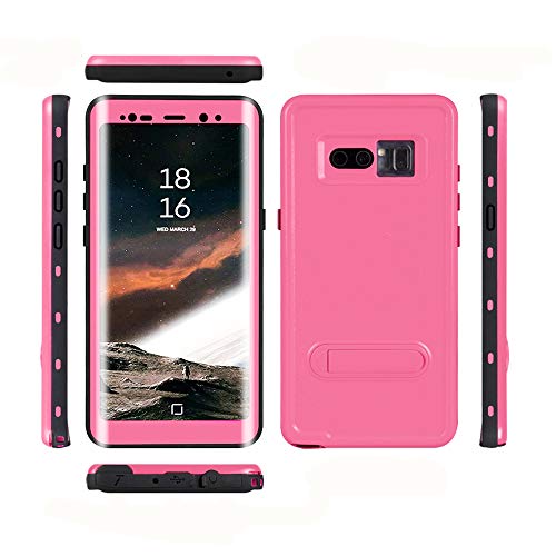 Samsung Galaxy Note 8 Waterproof Case, Shockproof Dustproof Snowproof Full-Body Underwater Protective Box Rugged Cover with Kickstand and Built in Screen Protector for Galaxy Note8 (Pink)