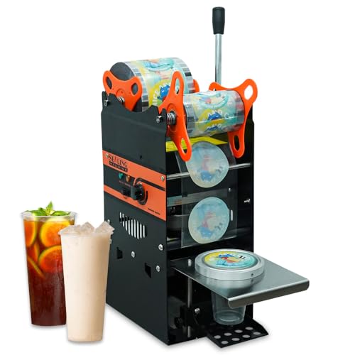 Manual Tea Cup Sealer Machine, 300-500 Cup/h Manual Bubble Tea Sealer Machine, Bubble MilkTea Sealing Machine, 90/95mm Diameter Cup Sealing Machine, Black