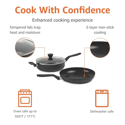 Image of Amazon Basics 10 -Piece Hard Anodized Non-stick Stackable Cookware Set, Oven Safe, Dishwasher Safe, Stay-Cool Handles, Space Saving, Black