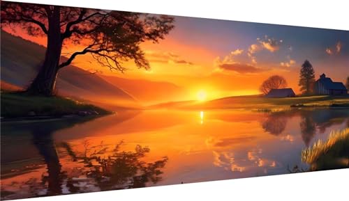 Diamond Painting Grand Format 60x120cm coucher soleil broderie diamant 5D lac