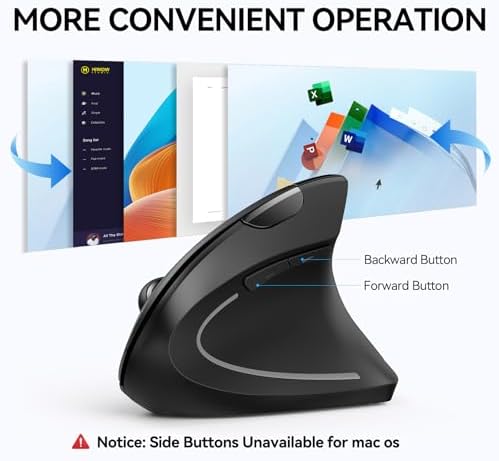 TECKNET Ergonomic Mouse, Wireless Bluetooth Vertical Mouse, 4800 DPI Optical Tracking, 6 Adjustable DPI, Quiet Clicks, 2.4GHz with USB A Receiver, 12 Months Battery, 6 Buttons, Wide Compatibility — view 6