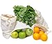 COTTON VEGETABLE BAGS - Set of 4 ORGANIC COTTON MUSLIN BAGS (2 ea. L, 1 ea. of M & S) - Double-Stitched Strength, Tare Weight on Tags with drawstring, Preserve Your Produce