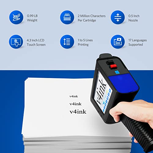 V4Ink Bentsai Handheld Printer Bt-Hh6105B2, Portable Handheld Inkjet Printer With 4.3 Inch Led Touch Screen Mobile Inkjet Coder 0.09-0.5’’ Print Height For Qrcode Barcode Date Logo Text On Any Surface #TOP4