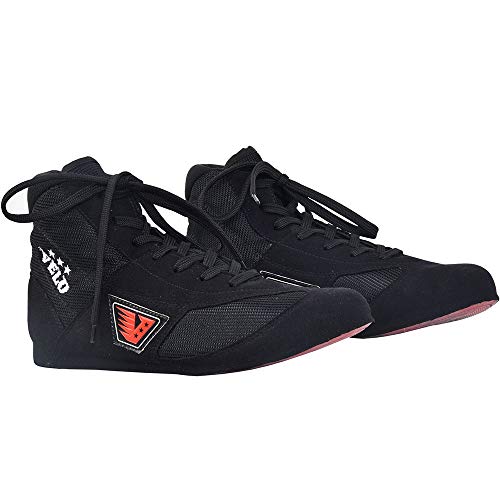 VELO Leather Boxing Shoes Sports Training Mesh Unisex Pro Boot Light Weight Black (Black, 36 (USA-3))