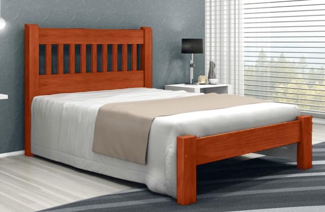 Cama Queen Size Lisboa de Madeira Maciça Angelim Pedra/Tauari - C...