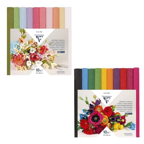 Clairefontaine 995000C 10 Rolls Crepe Florist Paper Format 25x100cm Elasticity 250% Grammage 160g Paper Flowers Beautiful Colours Ast 10 Pastel Colours, Pastels - Image 5