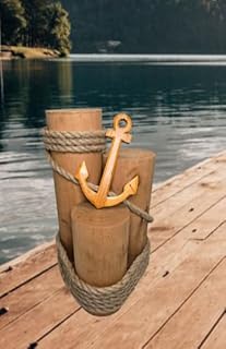 Set of 3 Nautical Wood Piling Decorations with Beautiful Wooden Anchor– Real Wooden Pier Posts for Coastal, Marine, or Nautical Decor - Huge 5” Diameter Stumps for Beach Home Decor
