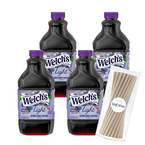 Welch's Concord Grape Light Fruit Juice Drink 64 fl oz Plastic Bottles 4 Pack + 15 Sugarcane Disposable Straws by KOOL8SHOP Infinite Deals