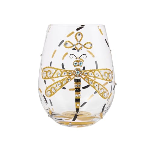 Verre à vin peint à la main Lolita au design libellule multicolore - 2