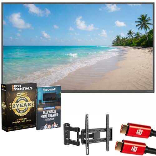 SONAGI Helios 65" UHD 4K Full Sun Outdoor Weatherproof Smart TV Bundle with CPS 2 YR Protection Pack, Deco Essentials Wall Mount, Deco Gear Television Home Theater Beginner's Guide and 2X HDMI Cable
