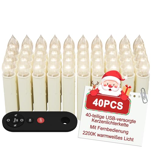 XMTECH 40er LED Kerzen Kabellos mit Fernbedienung & Timer, Flackern...