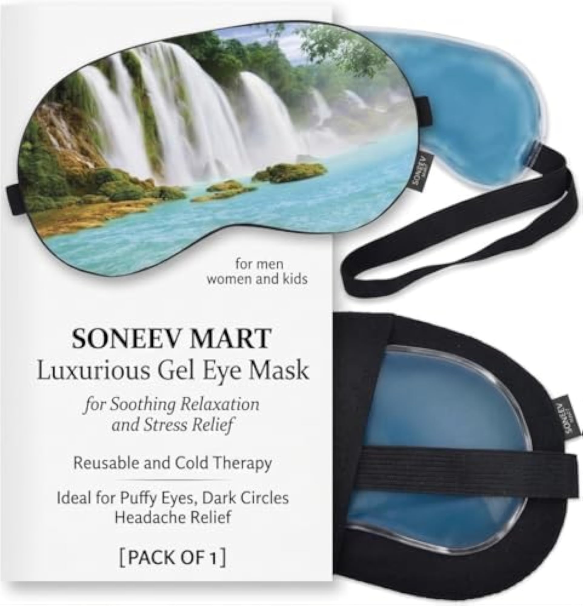 Kids Cooling Gel Eye Mask for Relaxation with Waterfall Print