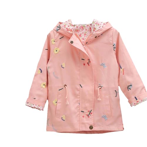 Girl's Hooded Jackets Lightweight Embroidery Printed Trench Coat Windbreaker for Girls