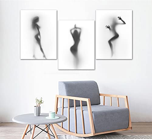 3 Pieces Sexy Nude Girl Wall Art Black And White Sexy Naked Women In The Shower Sexy Posters For Women Canvas Painting Artwork Framed Sexy Wall Art For Bedroom Ready To Hang-12 Inch X 16 Inch X 3Pcs #TOP2