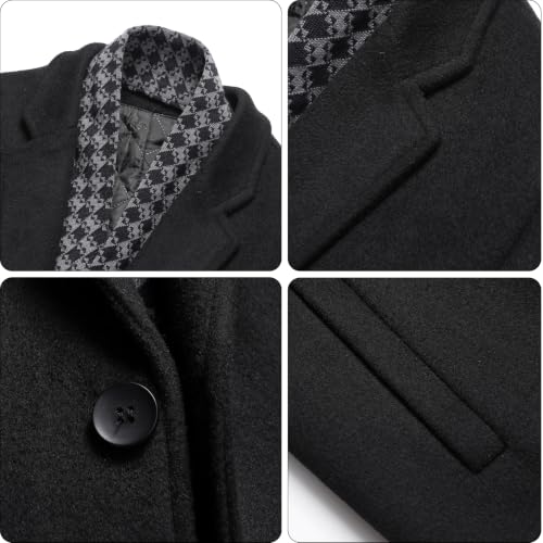 Image of PRIJOUHE Mens Wool Trench Coat Winter Hooded Pea Coat Long Jacket Overcoat