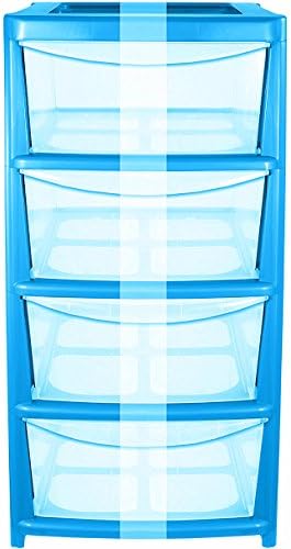 CrazyGadget® Plastic Large Tower Storage Drawers Chest Unit - MADE IN U.K. (4 Drawers, Silver)