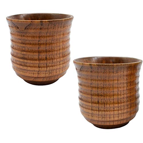Osuter Juego de 2 tazas de madera de madera, taza de té natural, elegante, personalizable, para café, cerveza, té, jugo, leche, desayuno