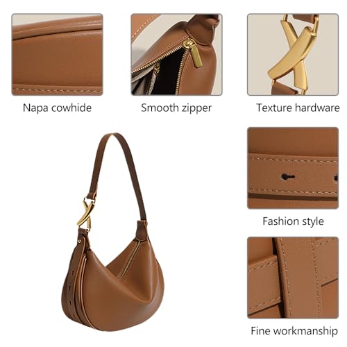Genuine Leather Crescent Hobo Bag for Women – Shoulder Purse with Adjustable Strap – Soft Vintage Crossbody3