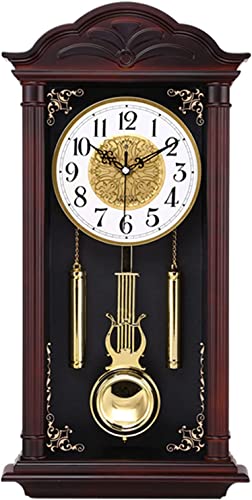Reloj de péndulo de Pared Estilo Vintag, Reloj de Pared con péndulo, Reloj de Pared para Sala de Estar Cocina Reloj silencioso Hecho en casa en Madera Maciza Tallada imitación imitación,C