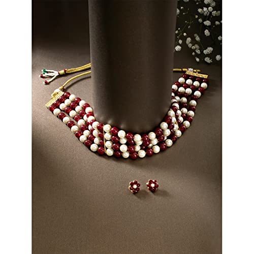 Image of Peora Traditional Maharani Haar Necklace with Earrings Bridal Jewellery Set Gift for Women