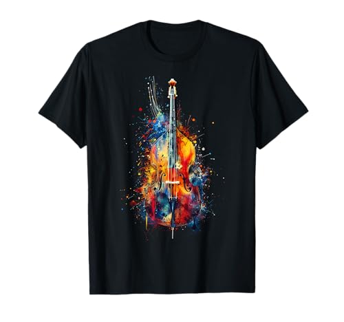 Upright Bass Instrument on Colorful Painted Double Bass T-Shirt