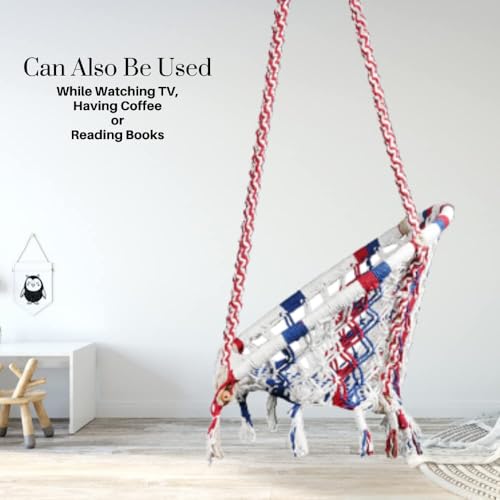 Image of Swingzy Premium D-Shape Swing Chair with Cotton Ropes for Kids & Adults | Durable Hanging Seating for Home Decor | Balcony | Patio Use | Indoor Outdoor Hanging Chair with Accessories (Multicolor)