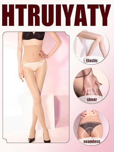 Image of HTRUIYA Women's Shiny Pantyhose Sheer Control Top Tights Sheer Footed Silk Stockings 15D