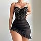 BDSMJOY Sexy Dessous Damen für Sex,Strap Spitze Jacquard Durchsichtiges Dessous Set,Partykleid Sexy Outfit Unterwäsche hochwertig erotisch Reizwäsche Set für Sex Damen (XL, Schwarz)
