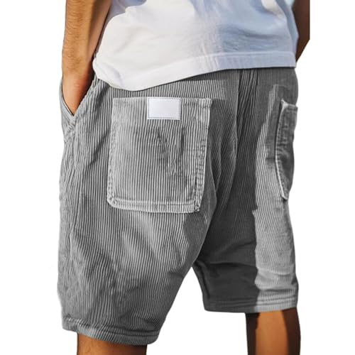 Image of Corduroy Shorts for Men UK Casual Drawstring Summer Jogging Shorts with Pockets Elasticated Waist Lightweight Cotton Lounge Bottoms for Holiday Beach Work Sports S-5XL (A0a1-Grey, L)