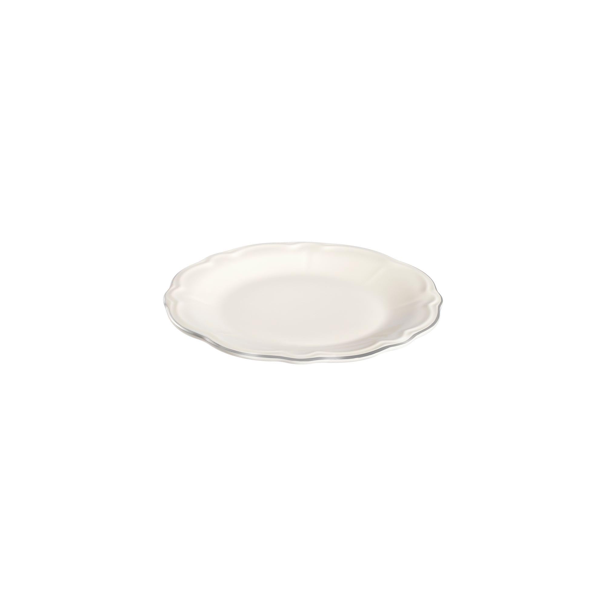 Elegante juego de 53 piezas, 100% porcelana, blanco y plateado, incluye platos, cuencos, platos y esparcidores, apto para lavavajillas y microondas