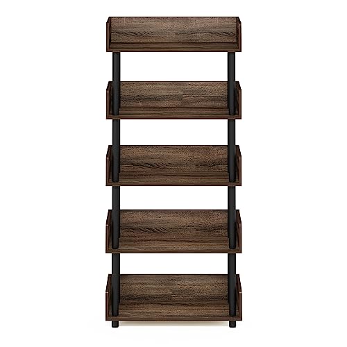 Image of Furinno Turn-N-Tube 5-Tier Toolless Freestanding Multipurposes Display Rack, Walnut