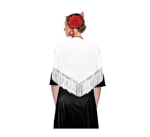 ZZ DISFRAZZES | Sevillana or Chulapa Shawl, Flamenco Shawls of 120x45 cm (White)